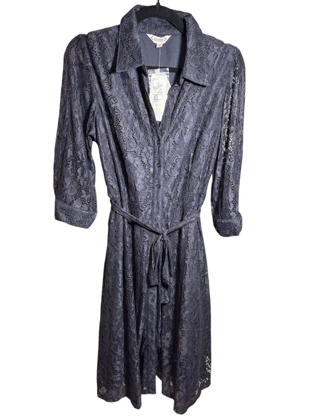 NWT Nanette Lepore Navy Lace Belted 3/4 Sleeve Shirt Dress Size 8 MSRP $158